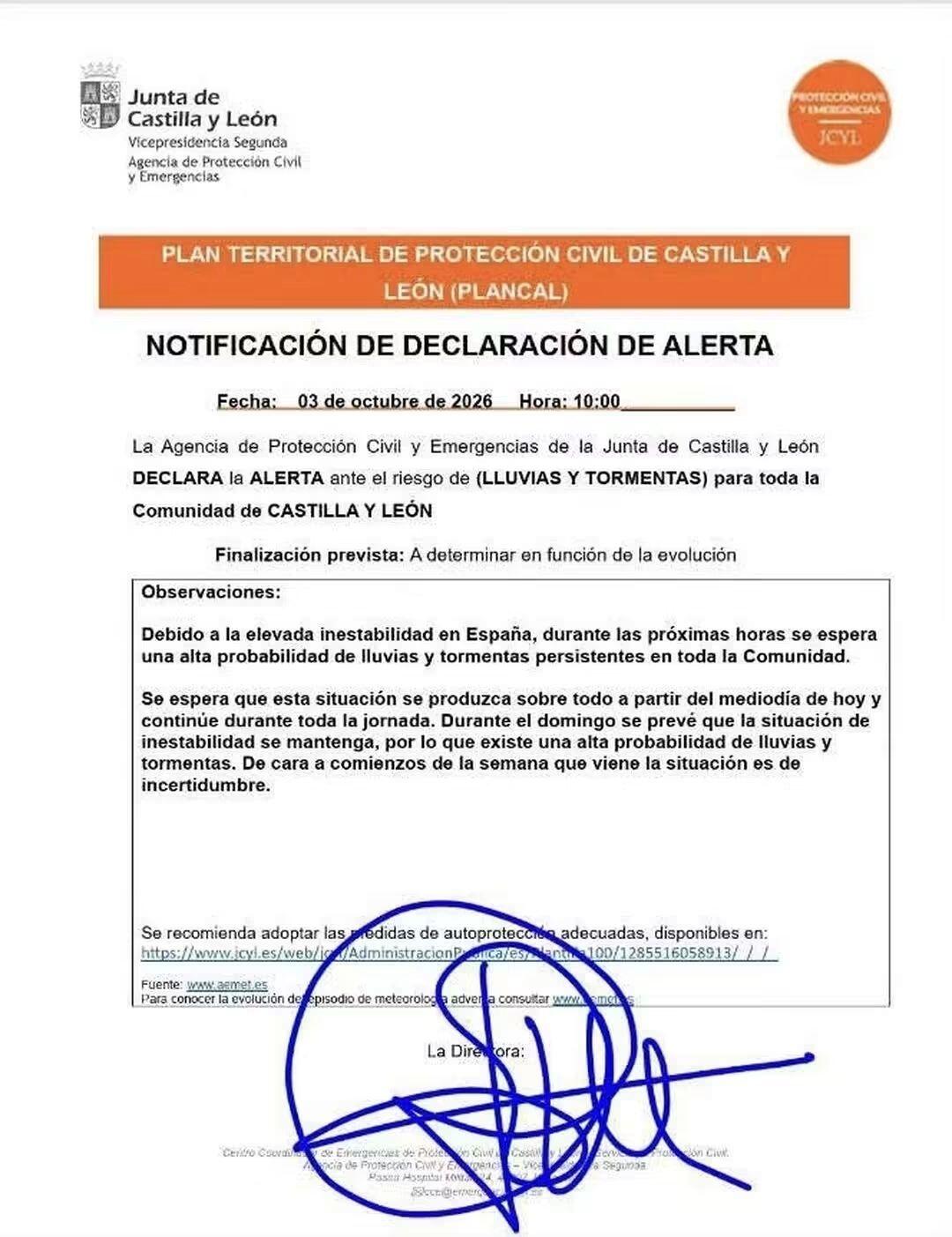 Bando. Alerta por lluvias y tormentas